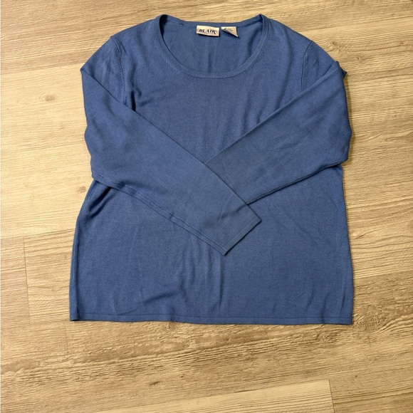 Silk Cashmere Blend Blue Crewneck Sweater XL Lightweight knit luxury basics - Picture 4 of 5